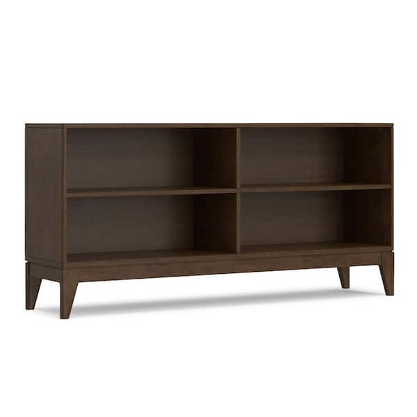 Harper 30 in. Tall Solid Wood 4 Shelf Low Bookcase in Walnut Brown