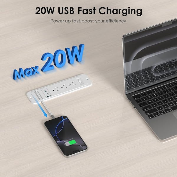 OBJLGEV 6 ft 4-Outlet 1 USB-A Port 3 USB-C Ports Surge Protector