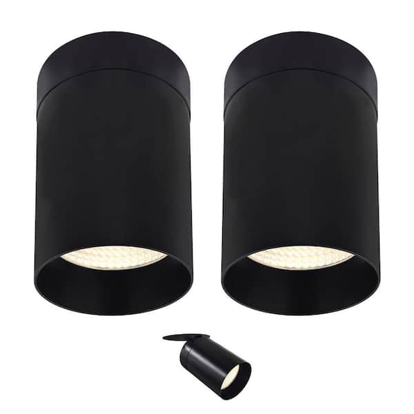 3 in. 15-Watt Color Selectable Integrated LED Cylinder Downlight Flush Mount 5CCT Dimmable 1000LM ETL Black 2-Pack