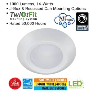 5 in./6 in. LED Disk Light Flush Mount Ceiling Light 1000 Lumens Surface or Recessed Mount 3000K 4000K 5000K (12-Pack)