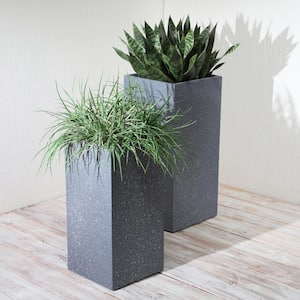 Resin, S/2 11/13 in.D Square Nested Planters, Dark Gray