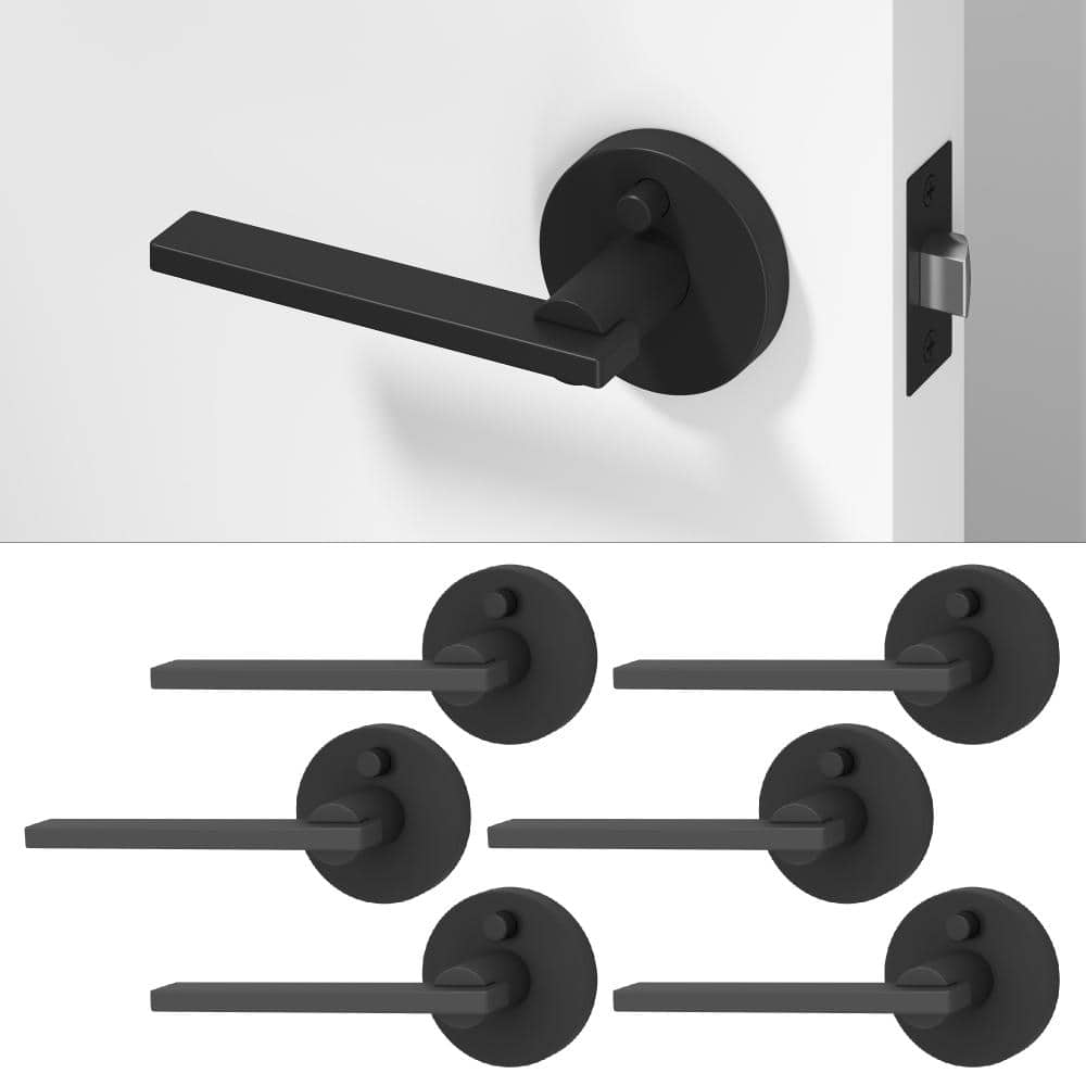 Valli Metal Matte Black Privacy Bed/Bath Flat Door Handle with Push Button and Round Rosette 6-Pack price history on PriceWatchPro