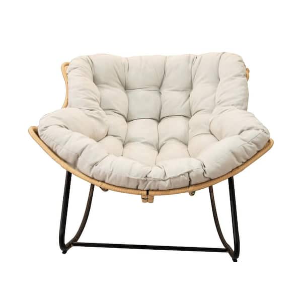 Black Metal Outdoor Rocking Chair with Beige Cushions