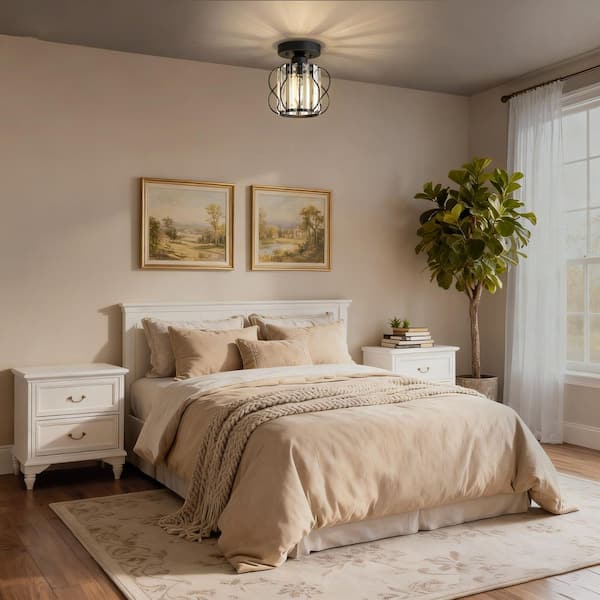 7 in. 1-Light Black Crystal Mini Flush Mount Ceiling Light,Round Clear Shade Chandelier for Hallway, Entryway or Balcony