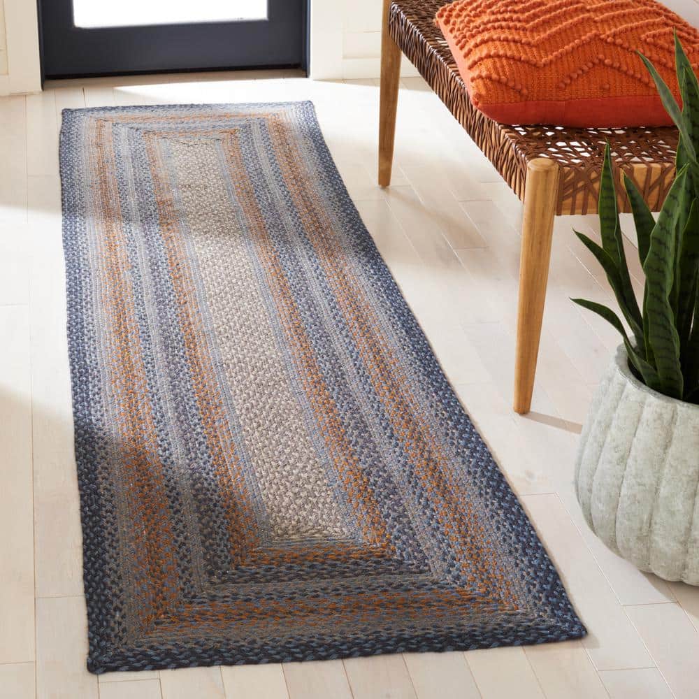 Handwoven Gray and Brown Braided 27" Reversible Runner Rug