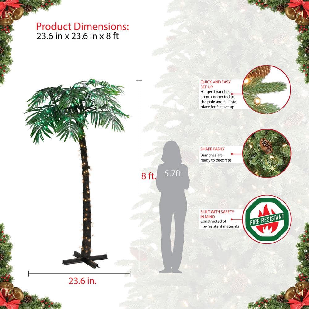 8 ft Green and White LED Pre-Lit Palm Christmas Tree