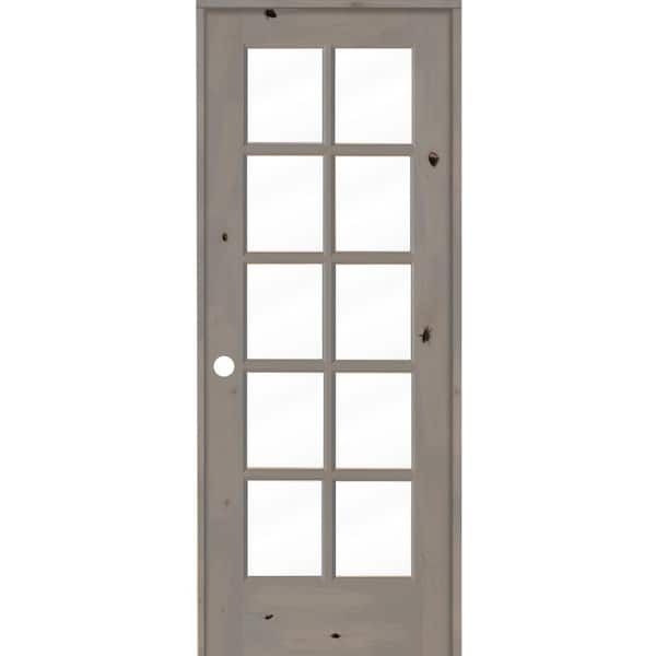 Krosswood Doors 30 in. x 80 in. Knotty Alder Right-Handed 10-Lite Clear Glass Grey Stain Wood Single Prehung Interior Door