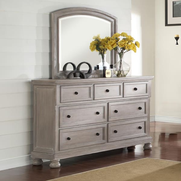 NEW CLASSIC HOME FURNISHINGS New Classic Furniture Allegra Wood Pewter 7-Drawer 65 in. Dresser with Mirror