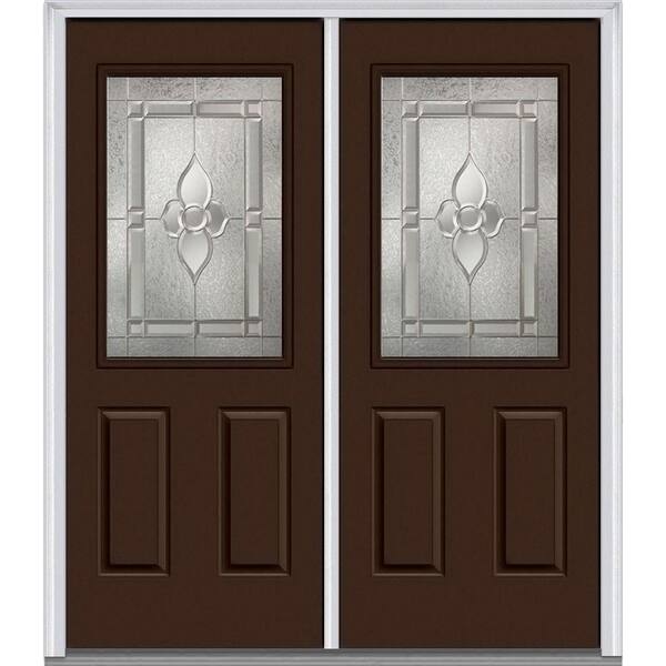 MMI Door 64 in. x 80 in. Master Nouveau Left-Hand Inswing 1/2-Lite Decorative Glass 2-Panel Painted Steel Prehung Front Door