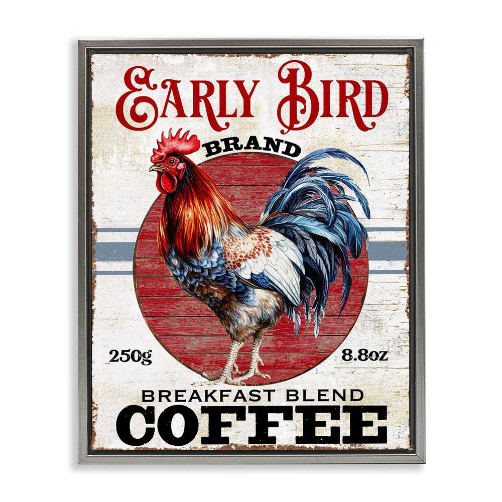 Vintage Early Bird Coffee by Creatif Belle Gray Floater Frame Food Graphic Art Print 31 in. x 25 in. price history on PriceWatchPro
