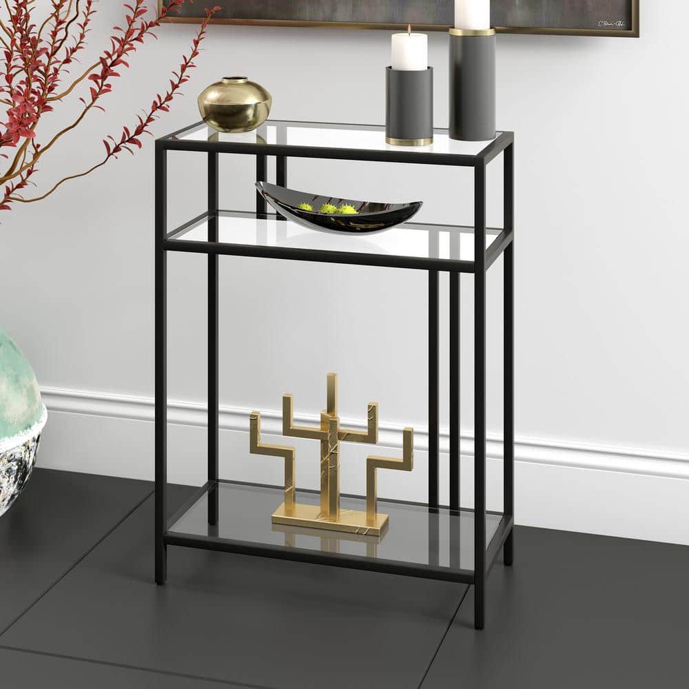 Blackened Bronze 22" Console Table with Glass Shelves