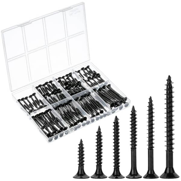 6-Sizes 152-Piece Phillips Tips Wood Screws Assortment Kit, Black (2 in. 1-1/2 in. 1-1/4 in. 1 in. 3/4 in. 1/2 in.)