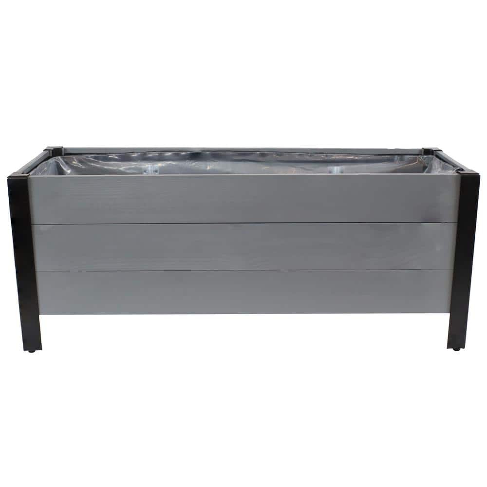 Gray Acacia Wood Raised Garden Bed Planter Box with Removable Bag