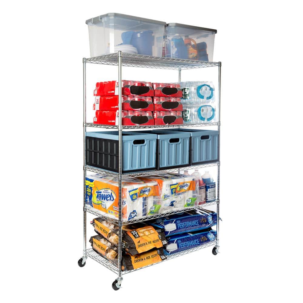 UltraDurable 5-Tier Chrome Steel Wire Shelving, 48" x 24" x 72"