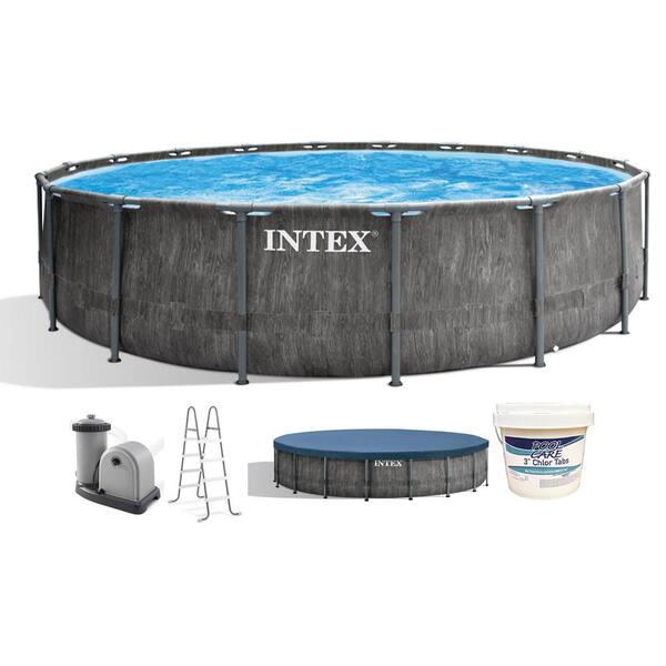 Intex Greywood 18 ft. x 48 in. Round Above Ground Frame Swimming Pool Set and Chlorine Tabs