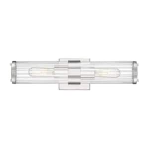 Allison 18 in. 2-Light Polished Nickel Modern Industrial Vanity with Clear Ribbed Glass Shades