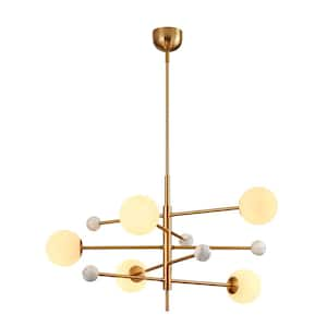 36.1 in 5-Light Antique Brass Pendant Light with Frosted Opal Globe Glass Shade