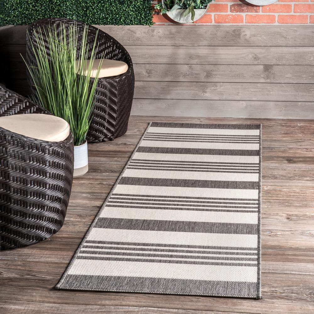 Beige Stripe Easy-Care Synthetic 2' x 8' Runner Rug