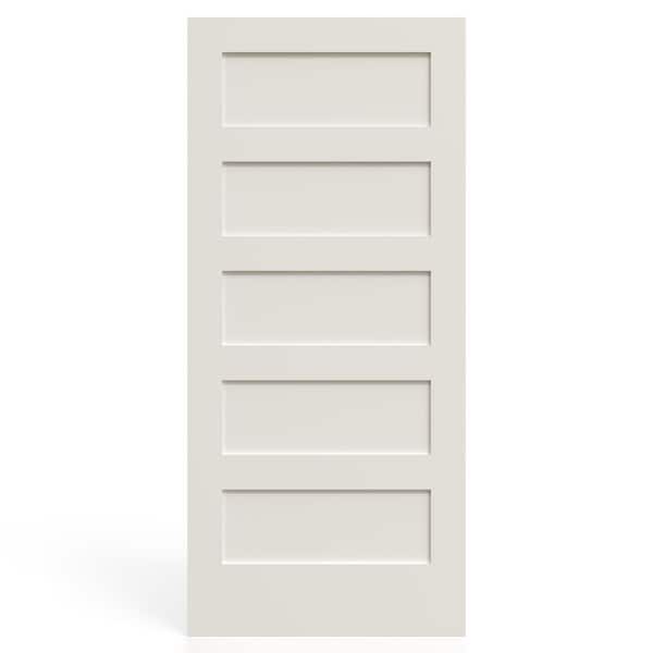 JELD-WEN 36 in. x 80 in. 5-Panel Shaker Solid Core Primed White Wood Interior Door Slab w/ Reversible Handing and No Bore Hole