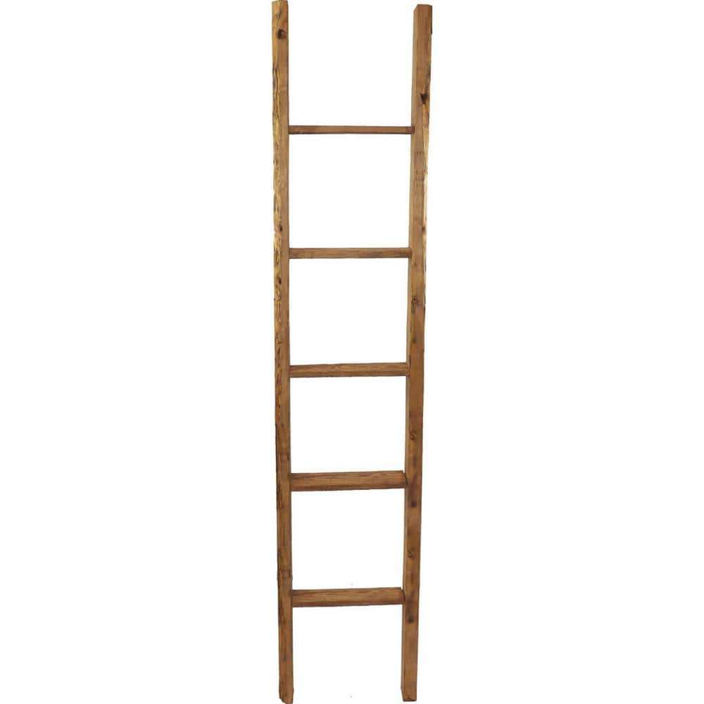 Weathered Brown Vintage Farmhouse 5-Rung Decorative Ladder