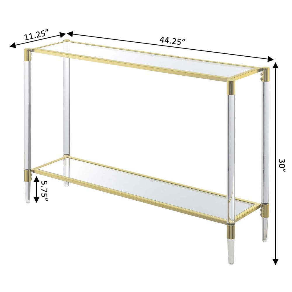 Elegant Gold Chrome and Clear Glass 2-Tier Console Table with Acrylic Legs