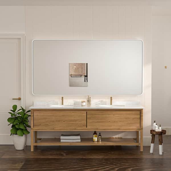 72 in. W x 36 in. H Modern Rectangular White Bathroom Mirror Aluminum Framed Wall Bathroom Vanity Mirror