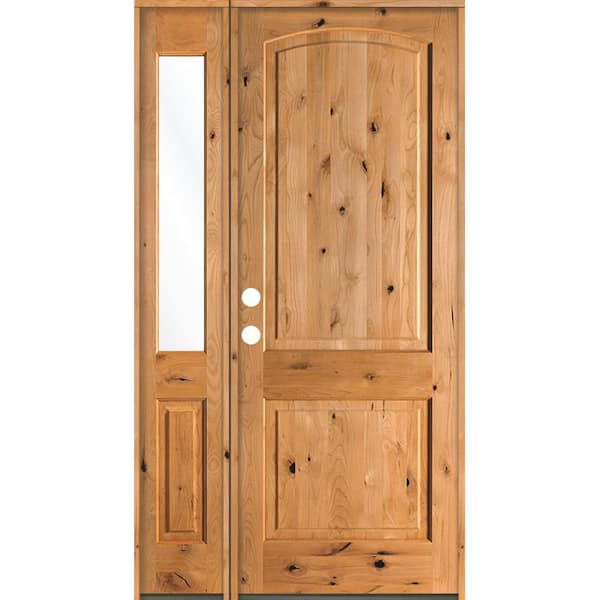 Krosswood Doors 50 in. x 96 in. Knotty Alder 2 Panel Right-Hand/Inswing Clear Glass Clear Stain Wood Prehung Front Door with Sidelite