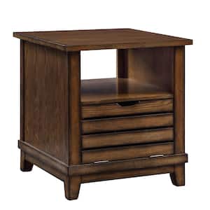 Gabriella 24 in. Oak Square Wood End Table with Drop-Down Door