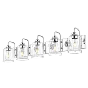 36 in. 5-Light Modern Industrial Chrome Vanity Light Bathroom Sconces Wall Lighting with Clear Glass Shade