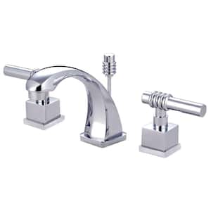 Milano 8 in. Widespread 2-Handle Bathroom Faucets with Brass Pop-Up in Polished Chrome