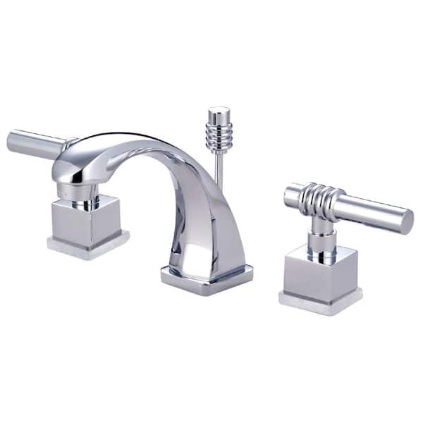 Kingston Brass Milano 8 in. Widespread 2-Handle Bathroom Faucets with Brass Pop-Up in Polished Chrome