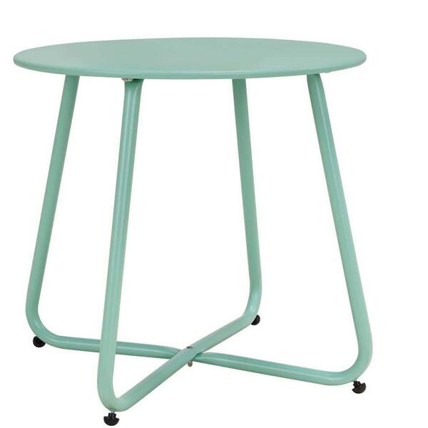 Sudzendf Macaron Blue Round Metal Patio Outdoor Side Table, Weather Resistant