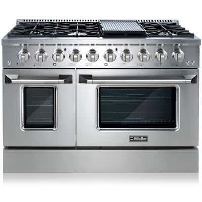 48 in. 6.7 cu. ft. Professional Freestanding Gas Range with 8 Burners, Griddle and Double Oven in Stainless Steel