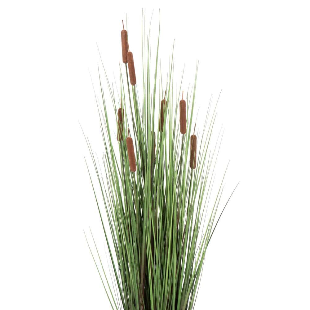 Lifelike 48" Green Grass and Cattails Potted Arrangement in Black Planter