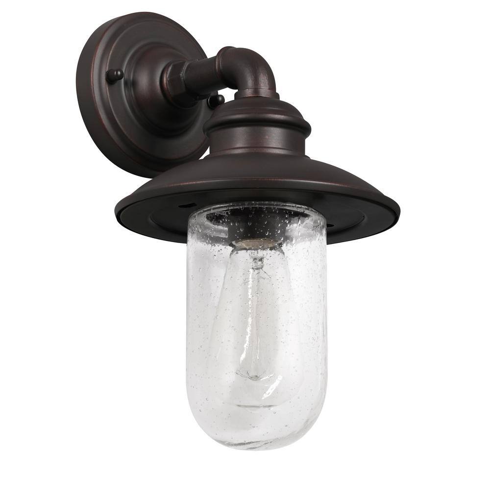 Stevenson 8.75'' Bronze Industrial Dimmable Seedy Glass Wall Light