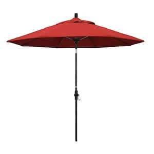 9 ft. Fiberglass Market Collar Tilt M Black Patio Umbrella in Red Olefin