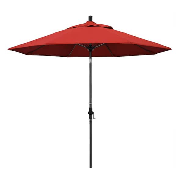 California Umbrella 9 ft. Fiberglass Market Collar Tilt M Black Patio Umbrella in Red Olefin