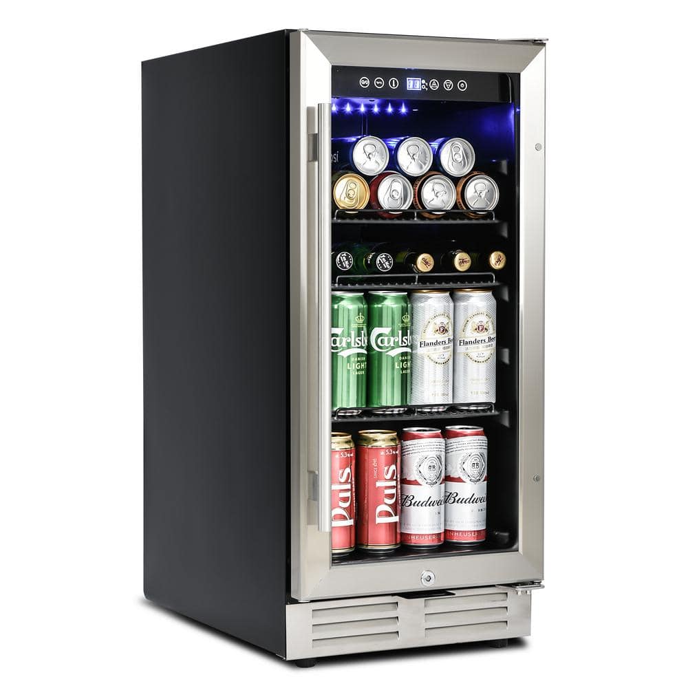 15 in. Mini Single Zone Stainless Steel 120-Cans Beverage and Wine Cooler i