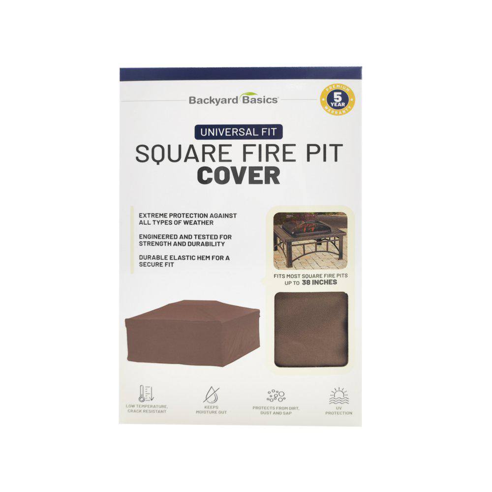 Dark Brown PVC Square Fire Pit Cover, 38 x 38 x 18 Inches