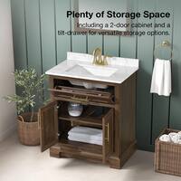 Home Decorators Collection Doveton 30 in. Single Sink Dark Walnut Bath Vanity with White Engineered Marble Top (Assembled) Doveton 30DW