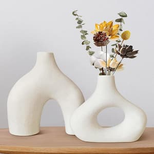 Ceramic Vase 2 Pack, White Modern Vase, Ceramic Modern Decor, Fire Mantle,  Fire Place Decoration, Rustic Modern Flower Vase 