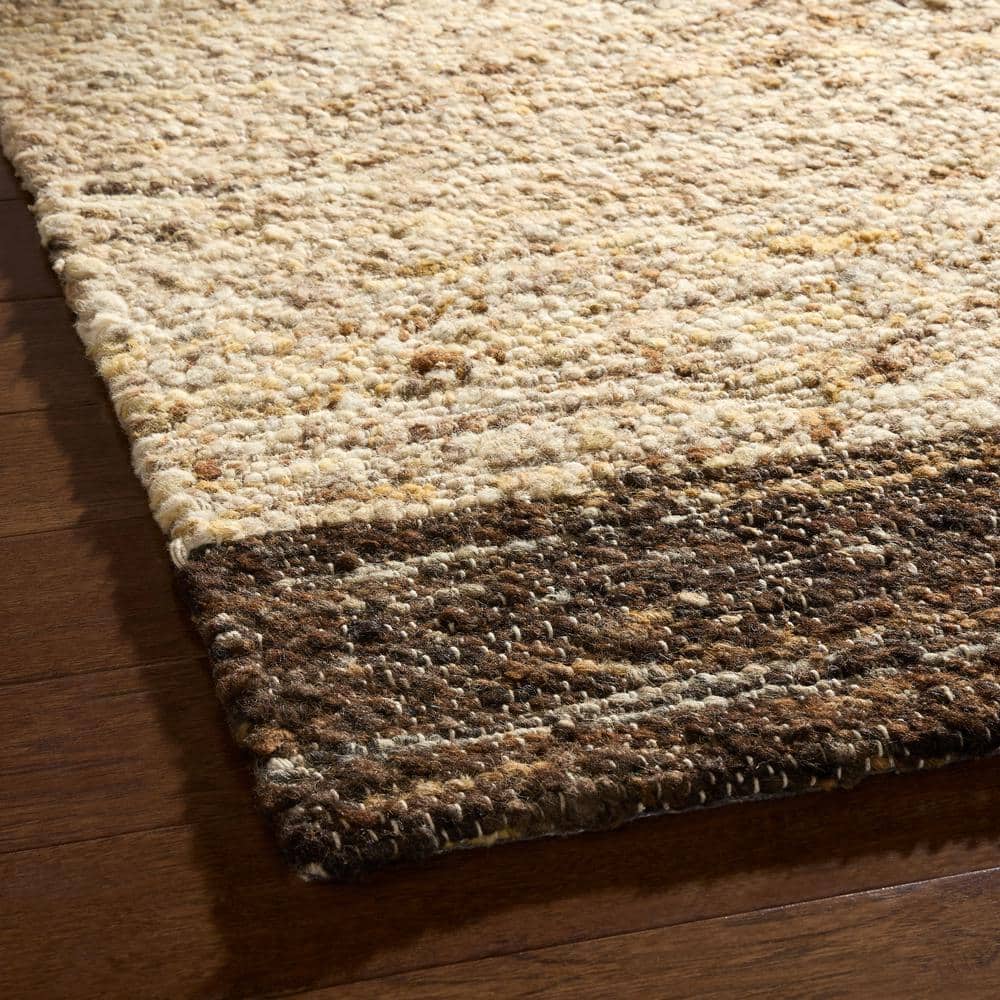 Beige and Dark Brown Wool Handmade 5' x 7' Area Rug