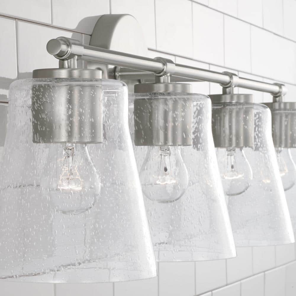 Brushed Nickel 4-Light Vanity Fixture with Clear Seeded Glass