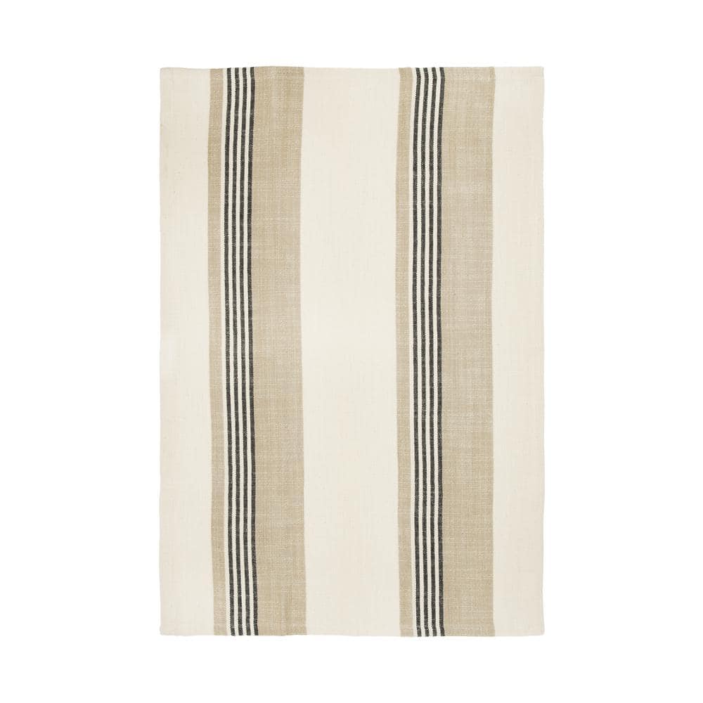 Tan and Grey Striped Cotton Tea Towels Set of 3