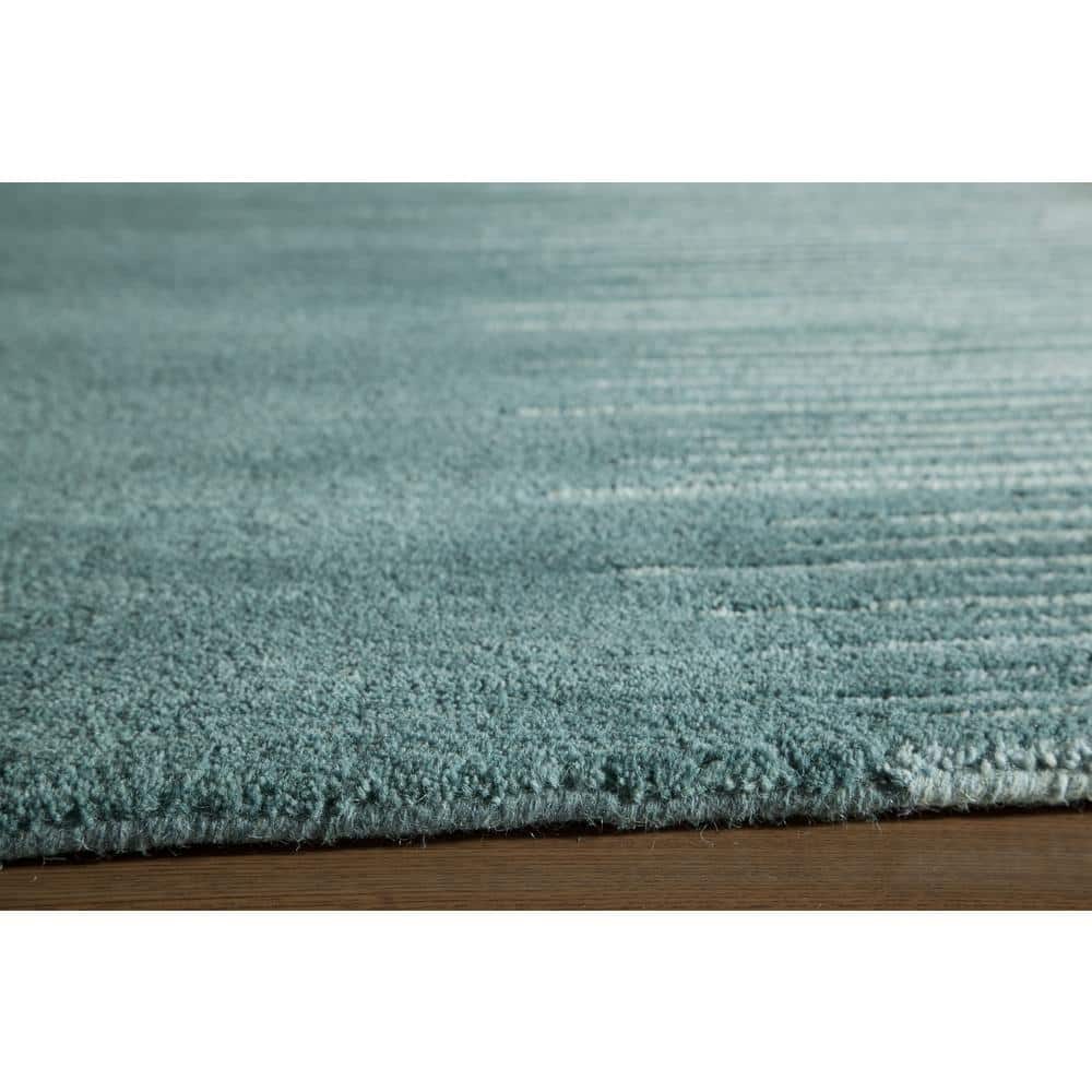 Handmade Blue Wool Tufted Stripe Rectangular Rug 5' x 8'