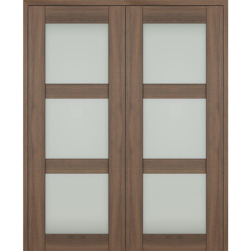 Avon 3 Lite N 72 in. x 80 in. Both Active 3-Lite Frosted Glass Pecan Nutwood Wood Composite Double Prehung French Door price history on PriceWatchPro
