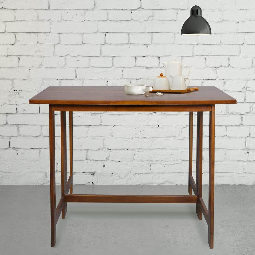 Warm Brown Solid Wood Flip-Top Folding Dining Table
