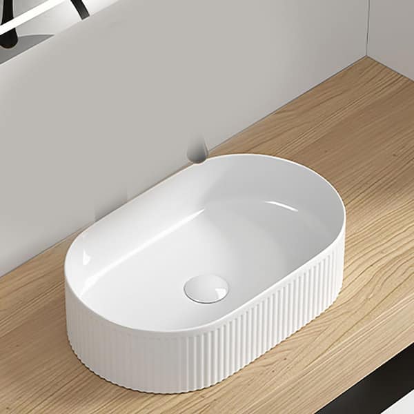 19.29 in. x 12.2 in. Vessel Bathroom Sink in Milk White Ceramic