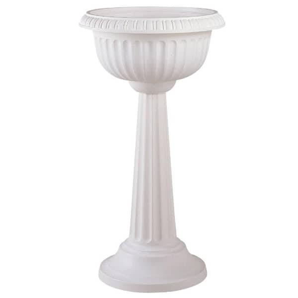Bloem 18 in. x 31-1/2 in. White Plastic Grecian Pedestal Urn (4-Pack)