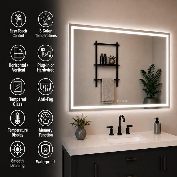 Luma Pro 48 in. W x 36 in. H Rectangular Frameless LED Light Dimmable Anti-Fog Wall Bathroom Vanity Mirror
